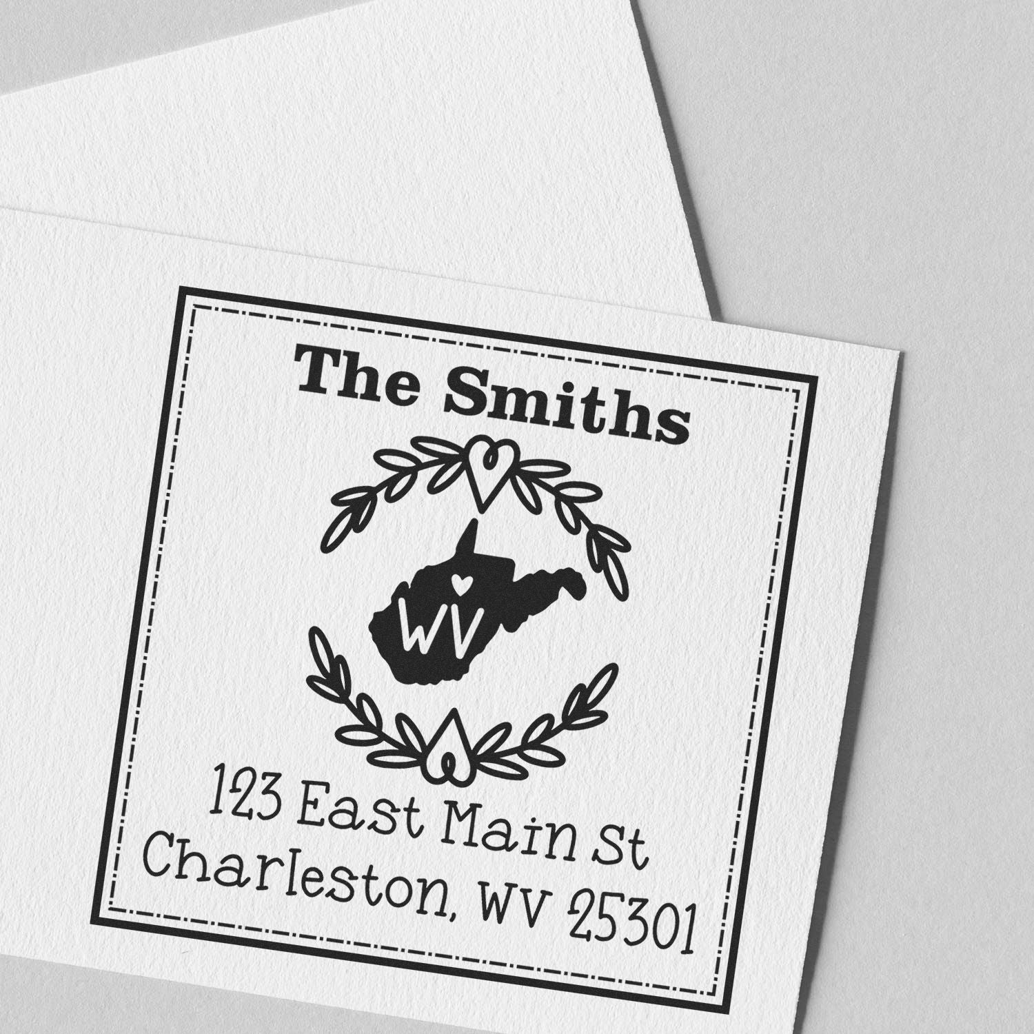 Wood Handle West Virginia State Wreath Personalized Return Address Rubber Stamp