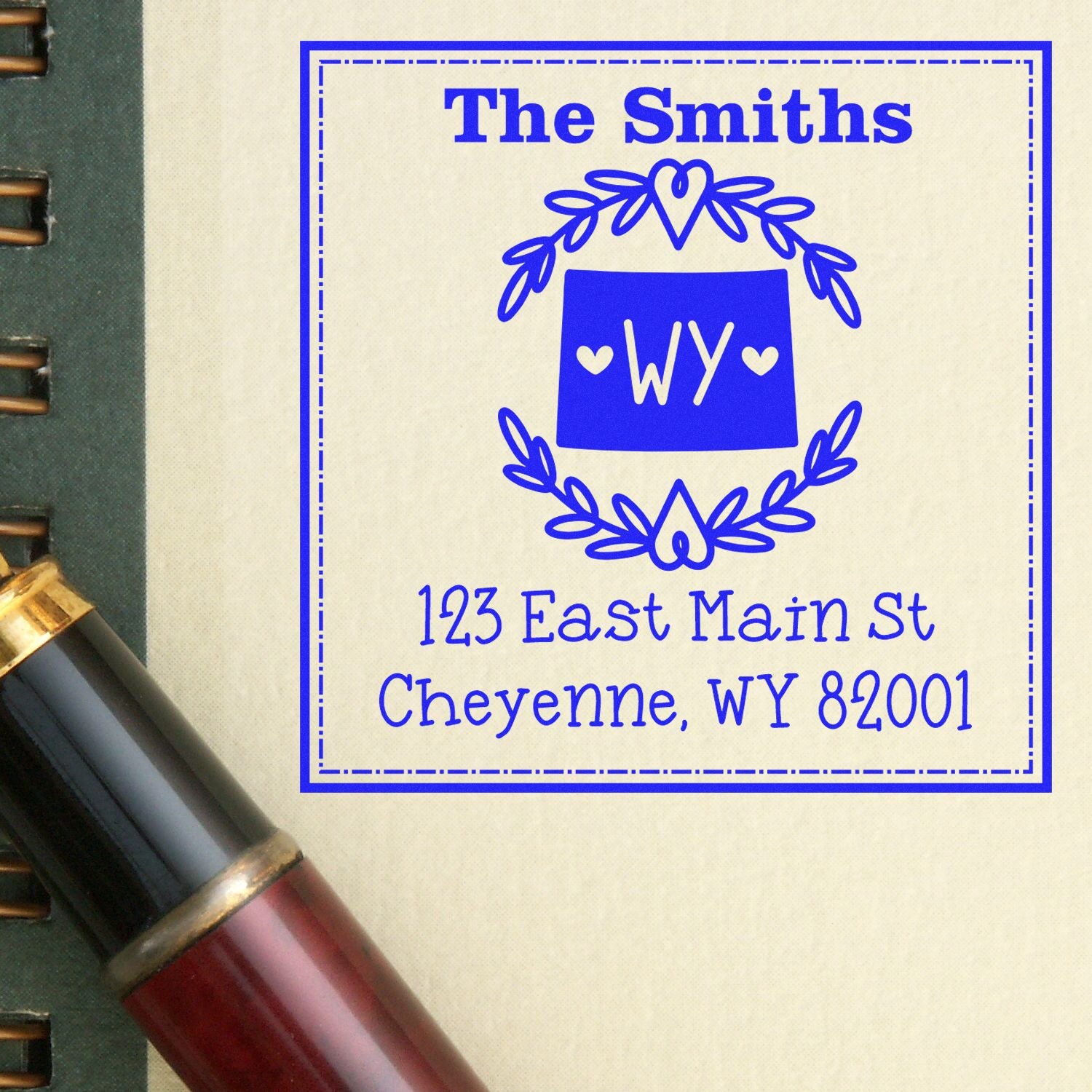 Self-Inking Wyoming State Wreath Personalized Home Address Stamp