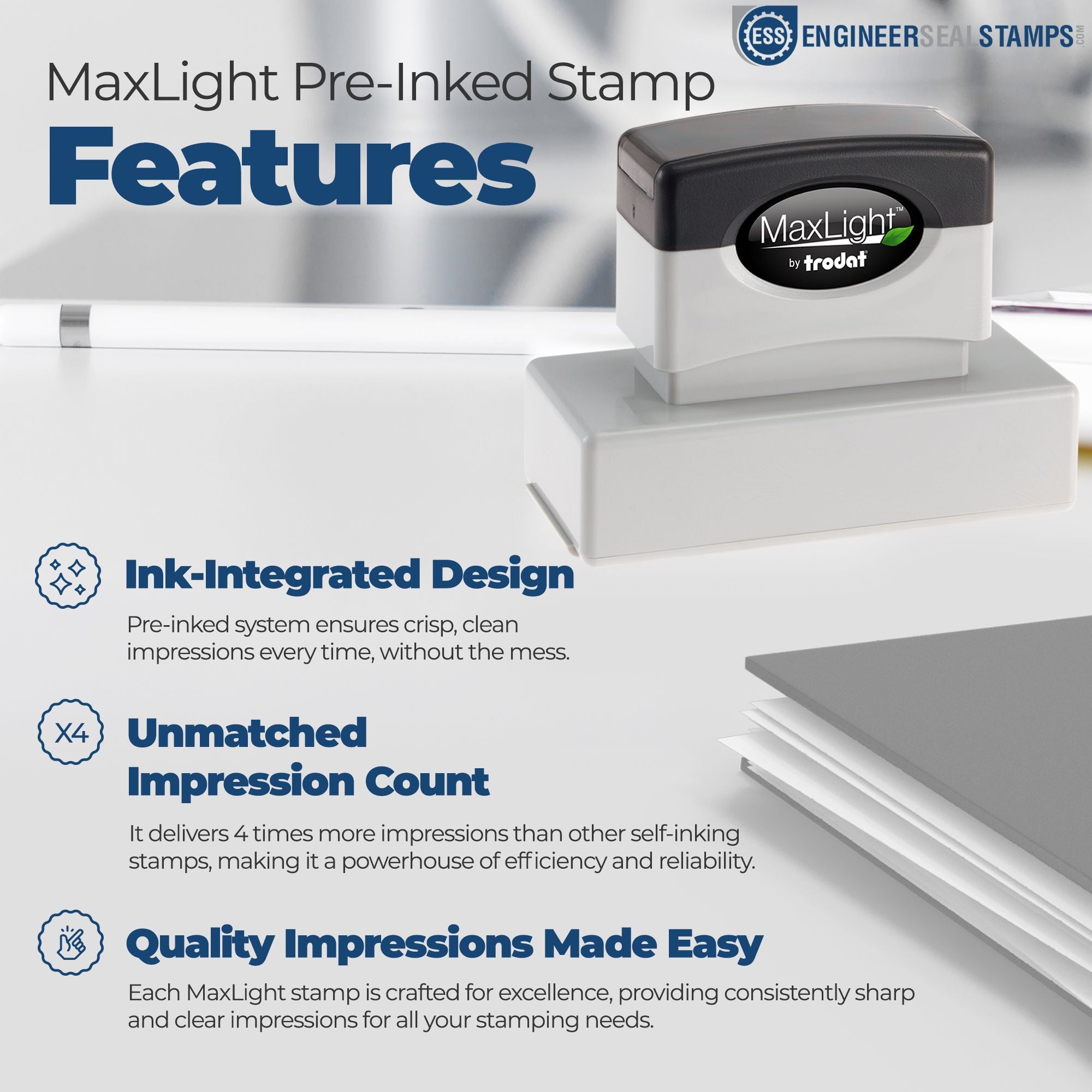 Soft Seal Washington Notary Embossing Seal with Rectangular MaxLight Rectangular MaxLight Notary Stamp Kit