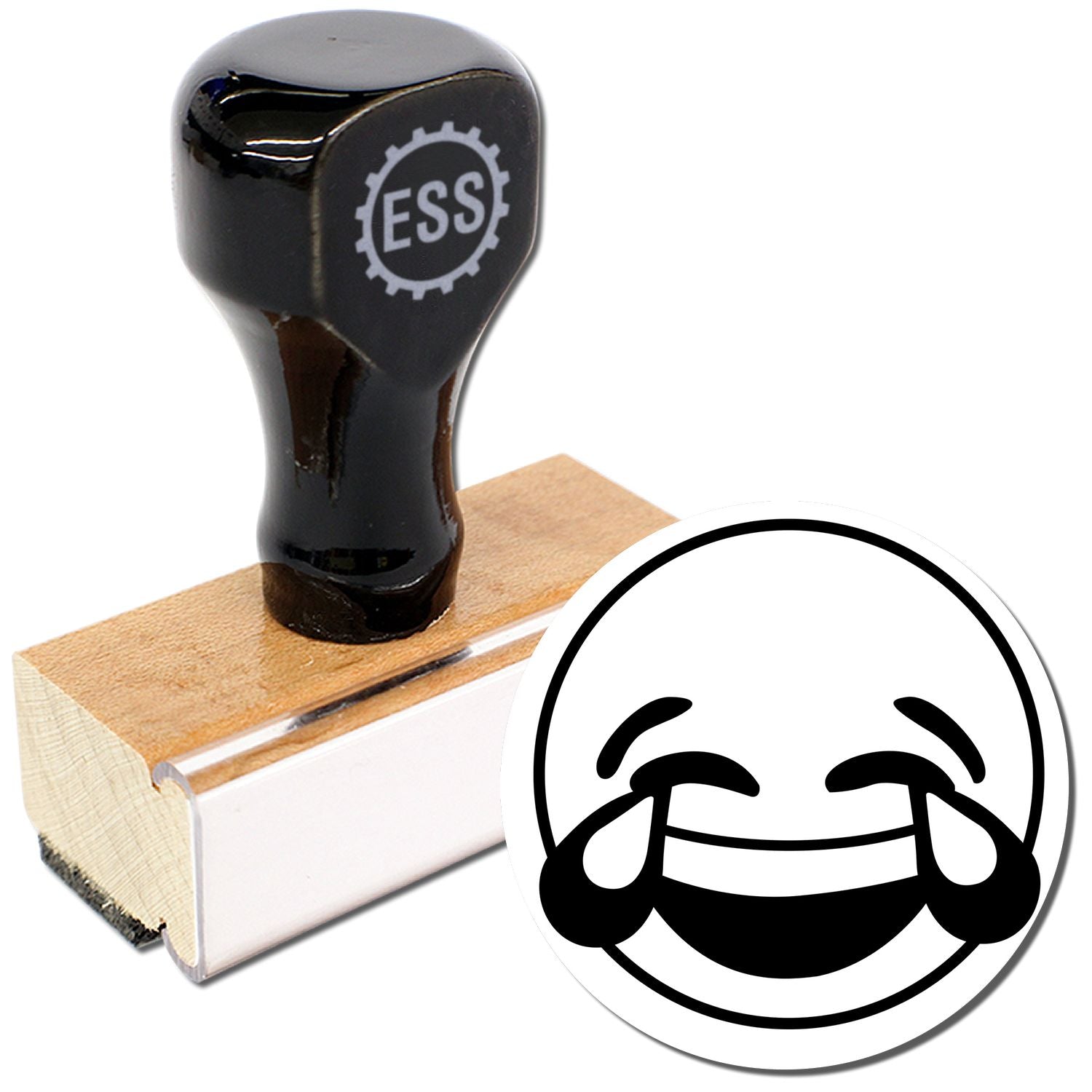 Round Laughing Smiley Rubber Stamp featuring a cheerful face design, perfect for crafting, scrapbooking, and adding fun to your projects.