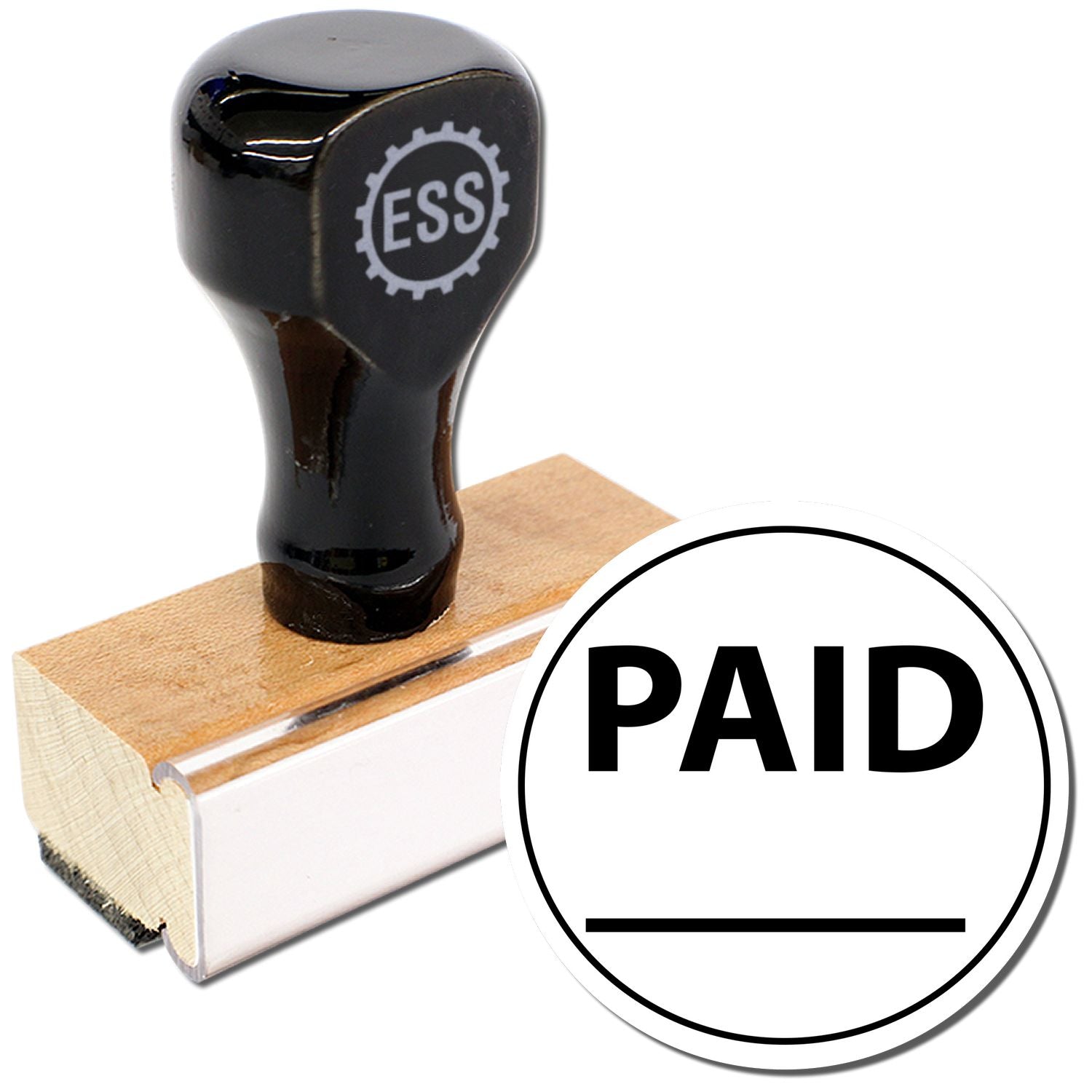 Round Paid with Line Rubber Stamp featuring a circular design, ideal for marking documents, invoices, and receipts. Perfect for office use and organization.