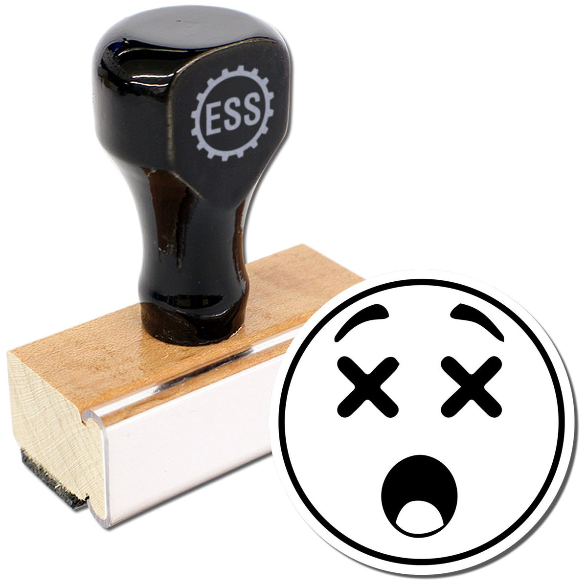 Round Shocked Smiley Rubber Stamp