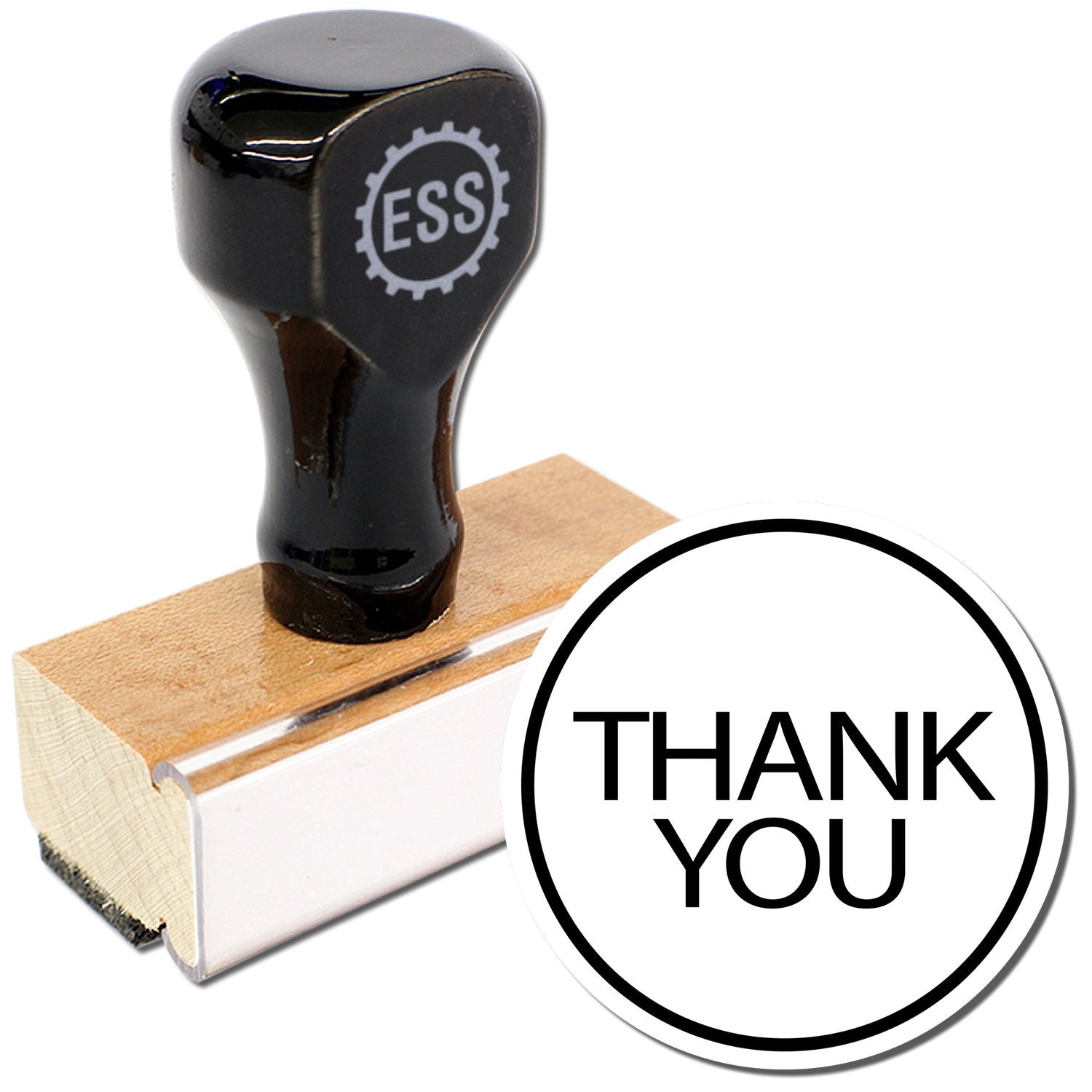 Round Thank You Rubber Stamp featuring a stylish design with elegant typography, perfect for crafting, card making, and personalized gifts.