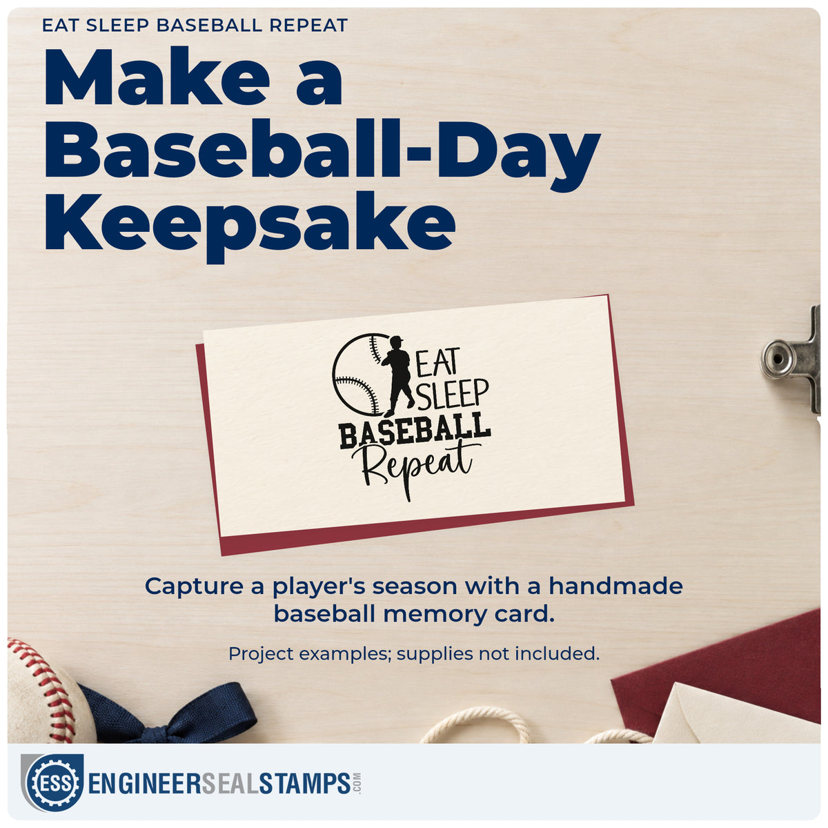 A finished handmade project stamped with the Eat Sleep Baseball Repeat Batter Silhouette Wood Handle Stamp, ideal for locker door signs.
