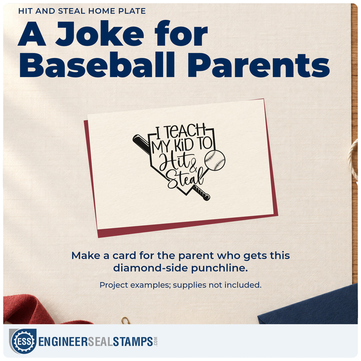 A finished handmade project stamped with the I Teach My Kid To Hit & Steal Home Plate Stamp - Premium Vintage Pro Wooden, ideal for coach gift tags.