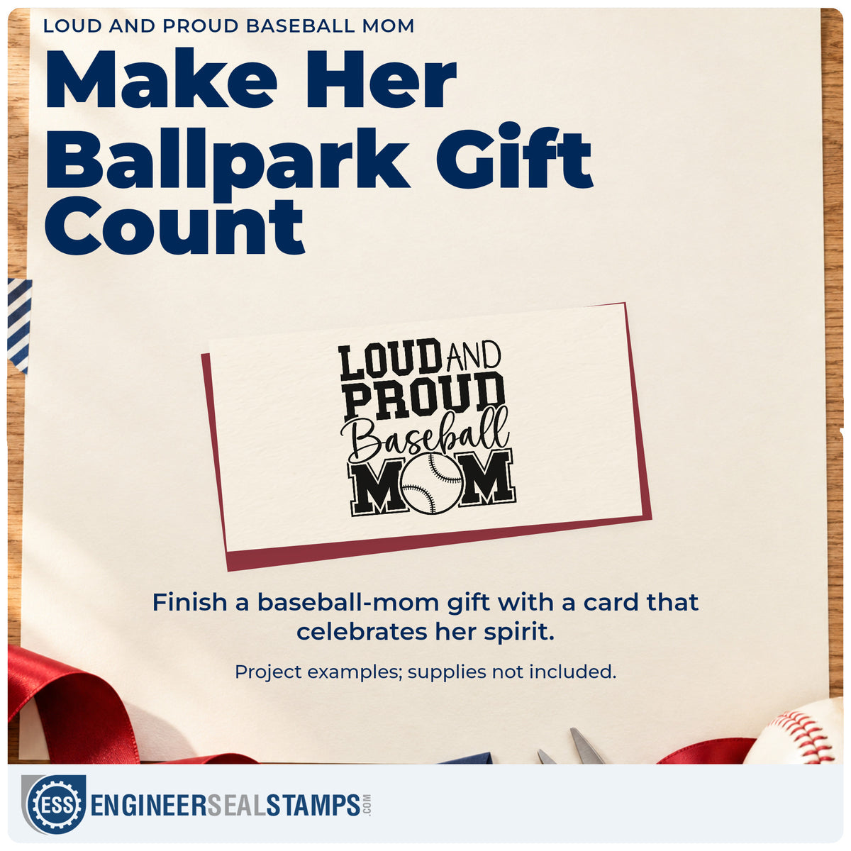 A finished handmade project stamped with the Loud And Proud Baseball Mom Pre-Inked Stamp – Slim, ideal for game day shirts.