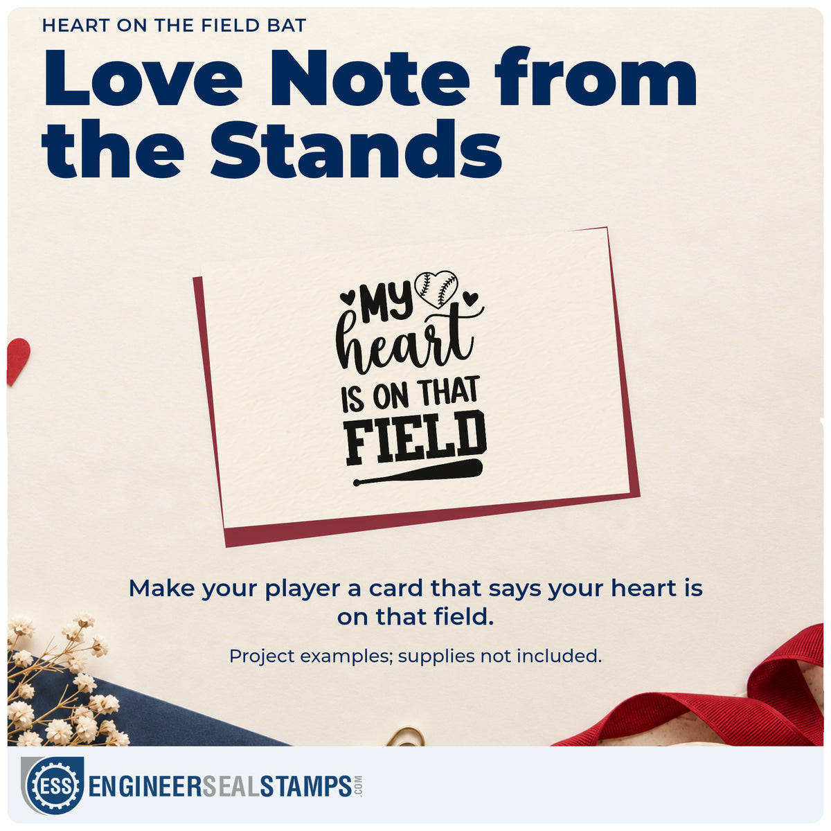 A finished handmade project stamped with the Premium Wooden Heart On The Field Bat Baseball Artwork Stamp - Vintage Pro, ideal for scrapbook action pages.