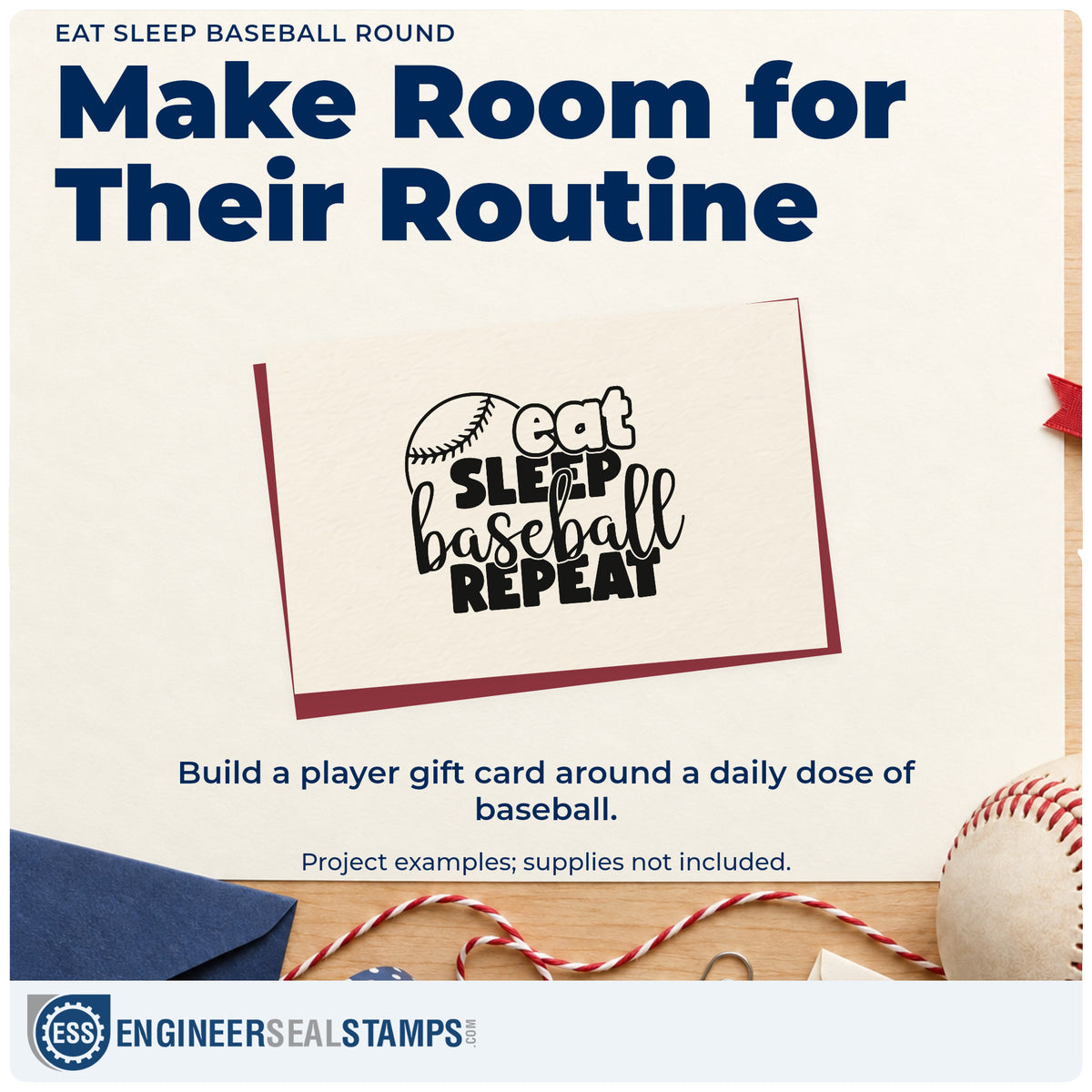 A finished handmade project stamped with the Eat Sleep Baseball Round Script Lettering Wood Handle Stamp, ideal for framed wall art.