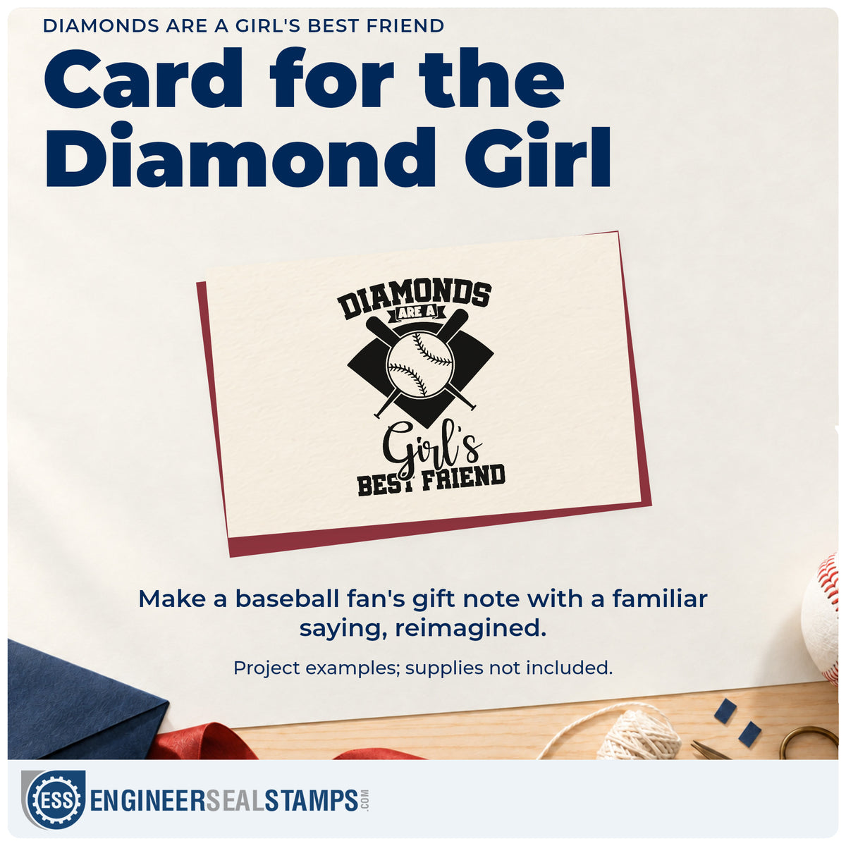 A finished handmade project stamped with the Diamonds Are A Girl's Best Friend Hand Stamp – Duo, ideal for team banquet favors.