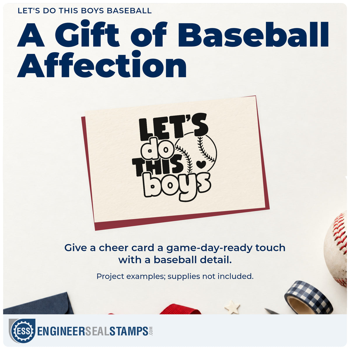 A finished handmade project stamped with the Let's Do This Boys Baseball With Hearts Slim Pre-Inked Stamp, ideal for dugout banner stamping.