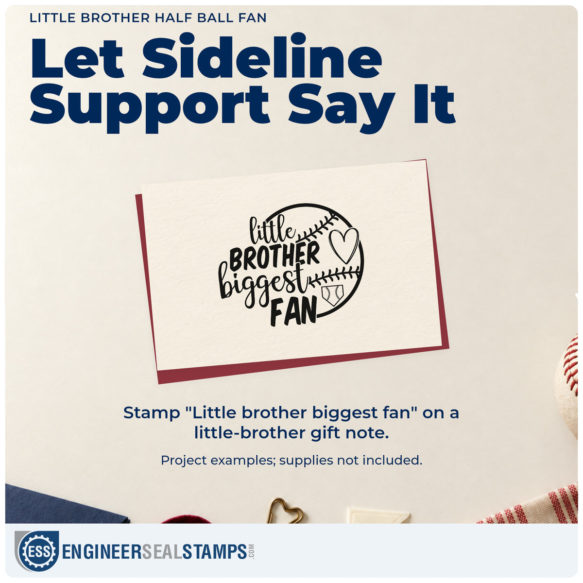 A finished handmade project stamped with the Little Brother Half Ball Fan Wood-Mounted Rubber Stamp, ideal for scrapbook corner accents.