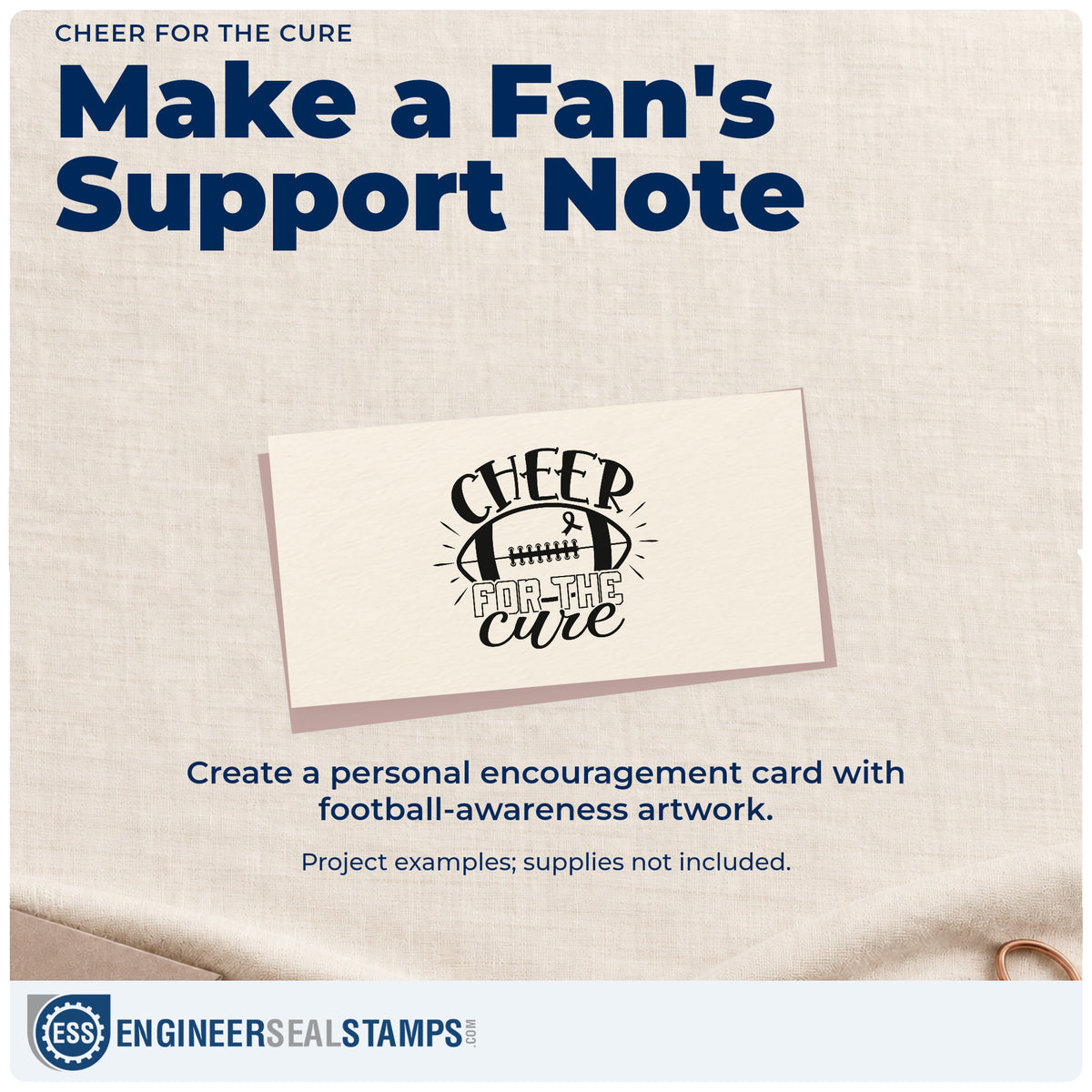 A finished handmade project stamped with the Cheer For The Cure Rubber Stamp – Wood Handle, ideal for pink out signs.