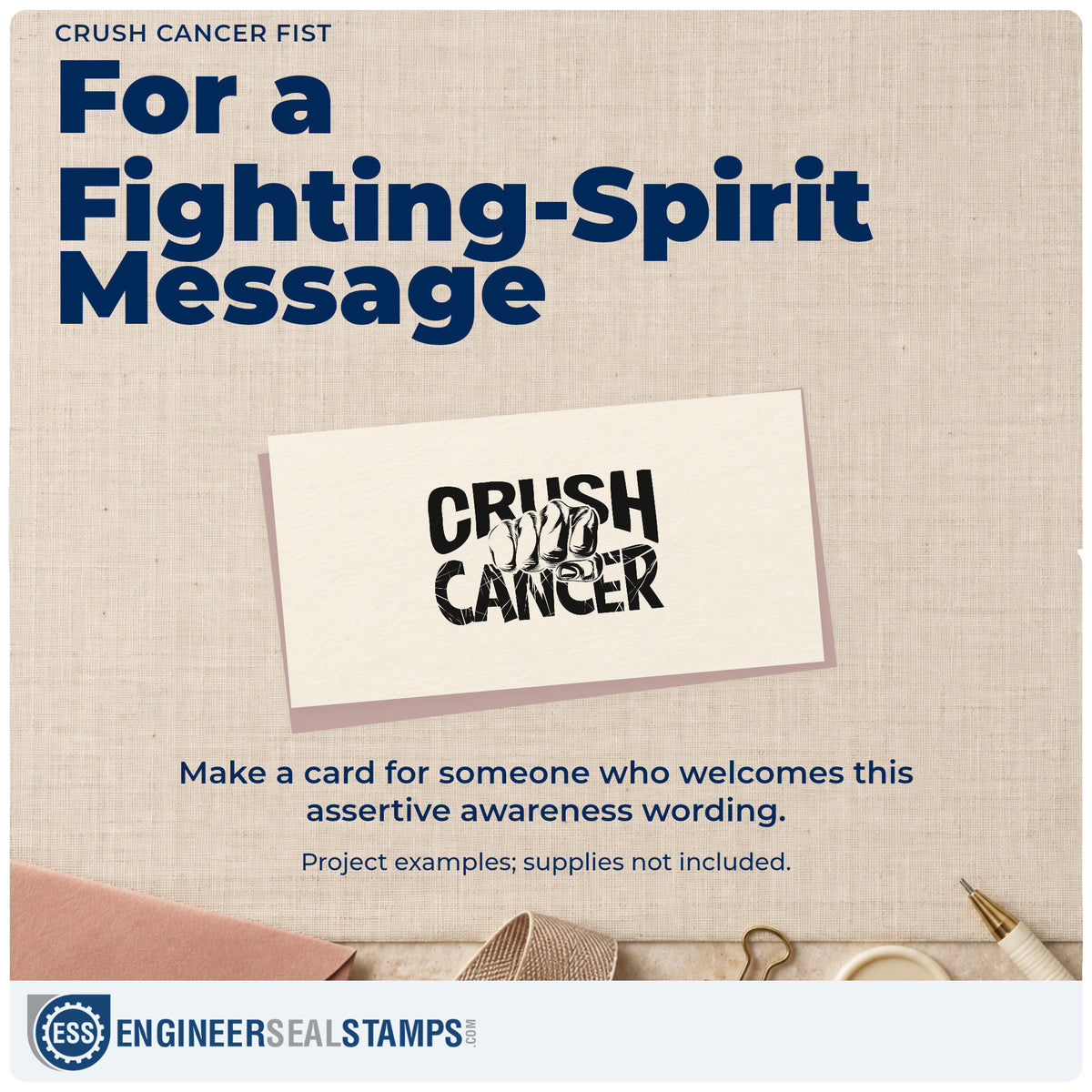 A finished handmade project stamped with the Crush Cancer Fist Lettering Self-Inking Craft Stamp, ideal for support crew shirts.