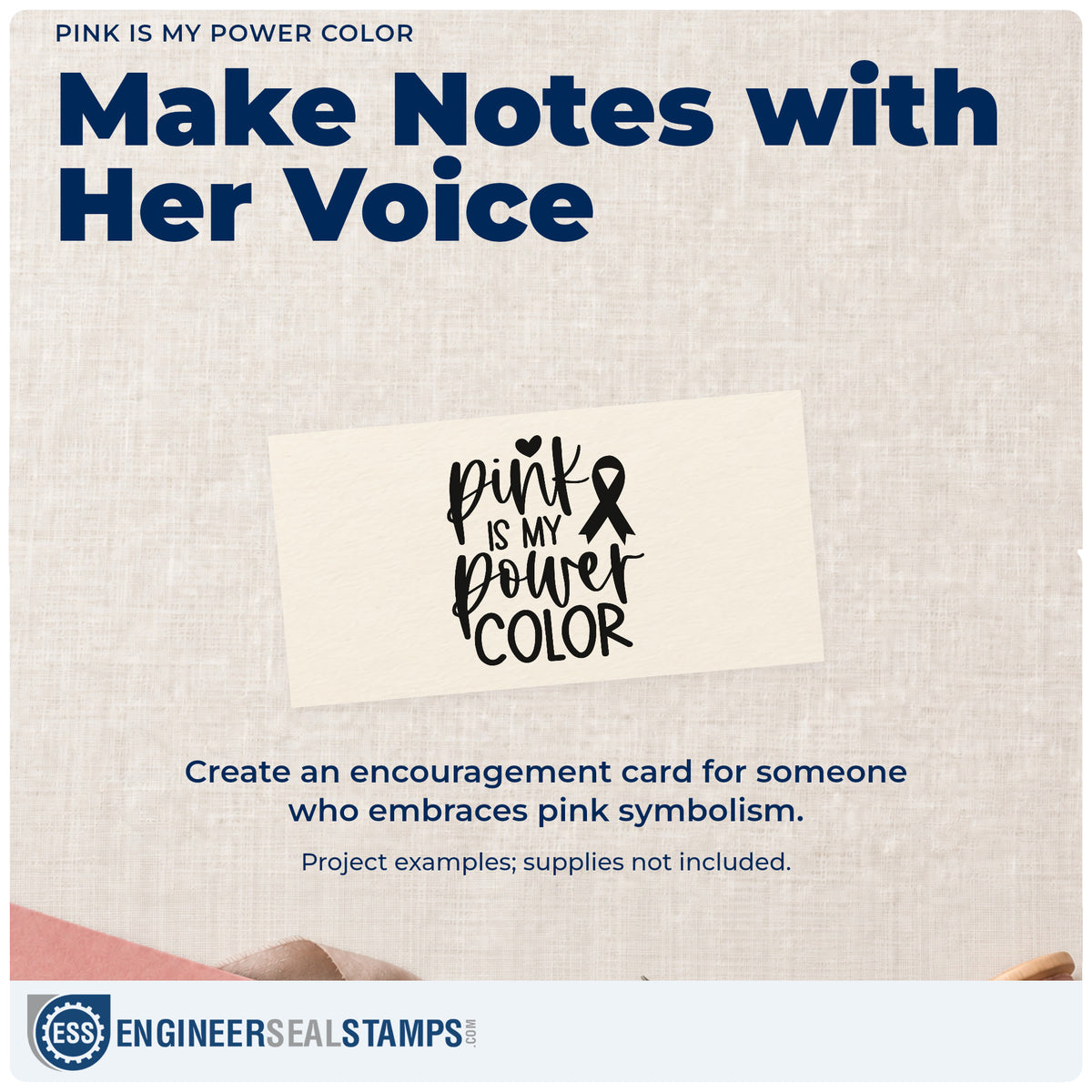A finished handmade project stamped with the Pink Is My Power Color PSI Pre-Inked Stamp, ideal for october game tees.