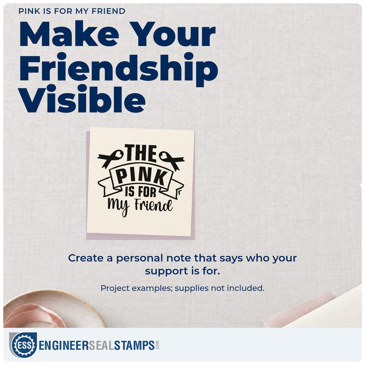 A finished handmade project stamped with the Pink Is For My Friend Slim Pre-Inked Stamp, ideal for walk team shirts.