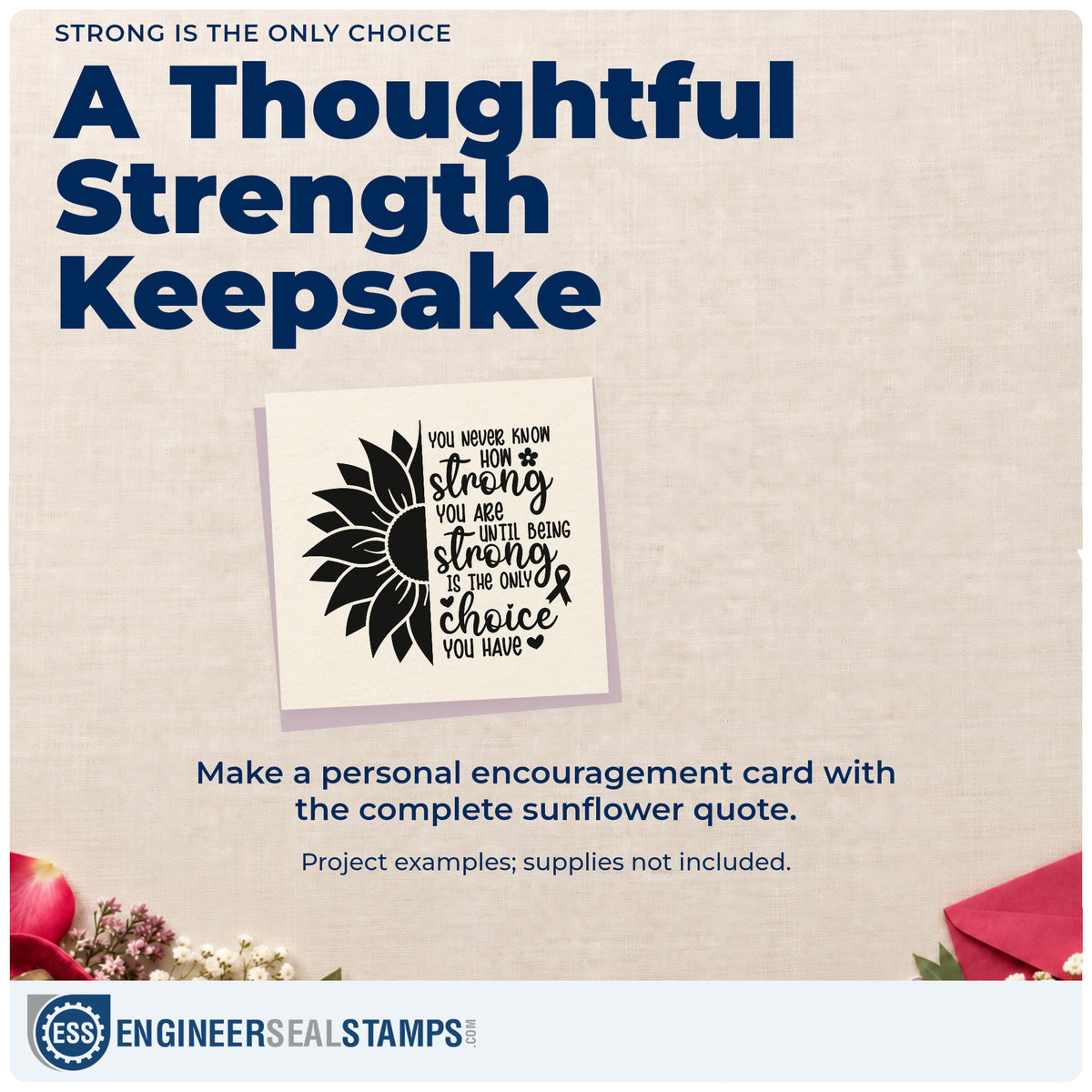 A finished handmade project stamped with the Strong Is The Only Choice Rubber Stamp – Wood Handle, ideal for recovery journal covers.