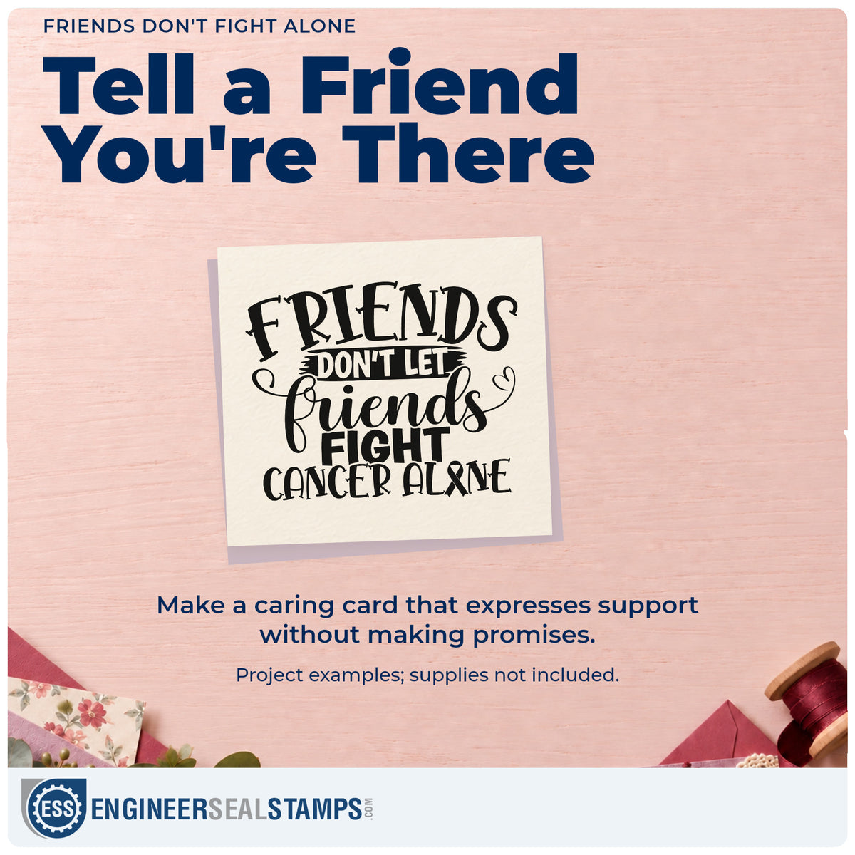 A finished handmade project stamped with the Friends Don't Fight Alone Rubber Stamp – Duo Hand, ideal for support crew tees.