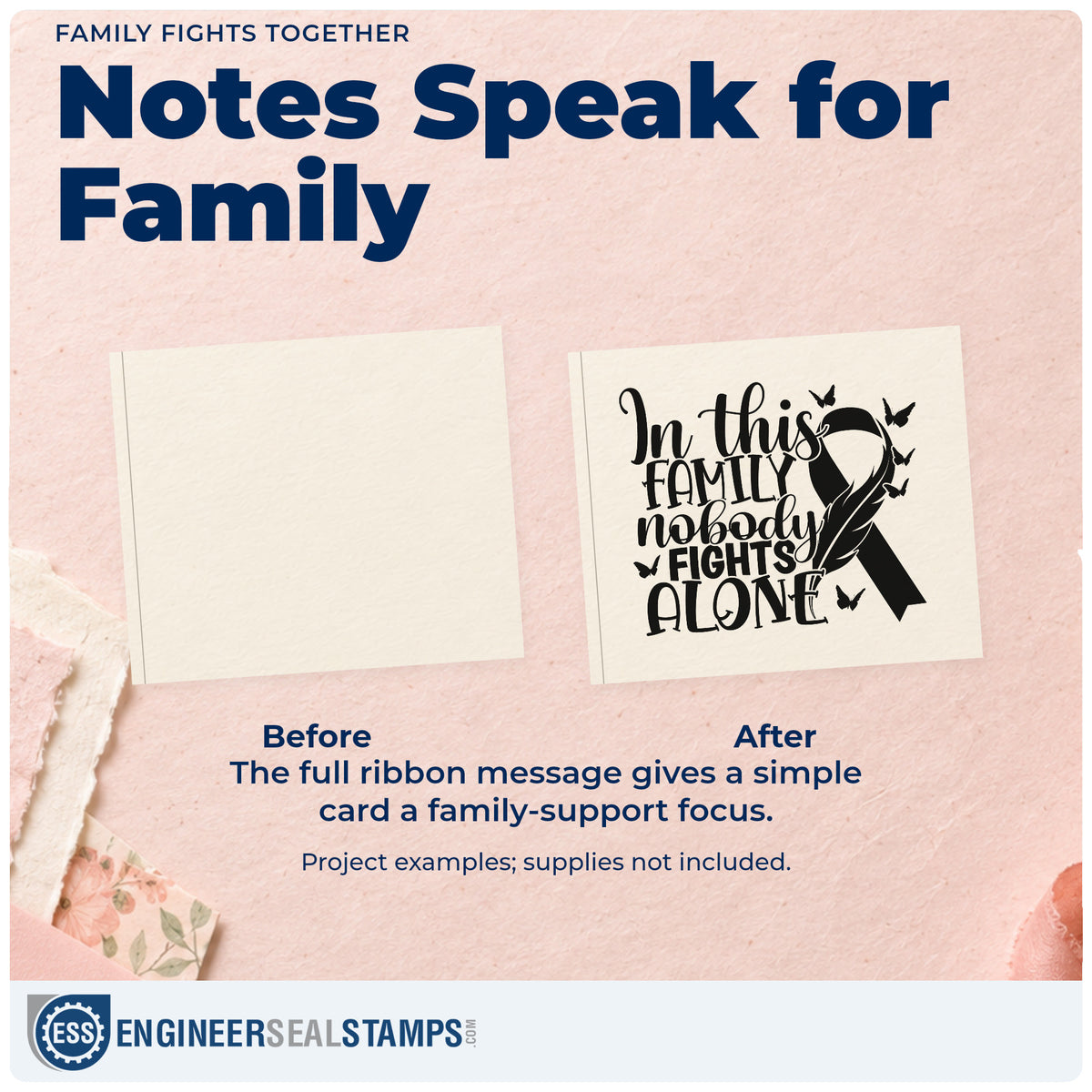 Before and after of a plain item finished with the Family Fights Together Awareness Ribbon Stamp - Premium Vintage Pro Wooden, a quick upgrade for meal schedule sheets.