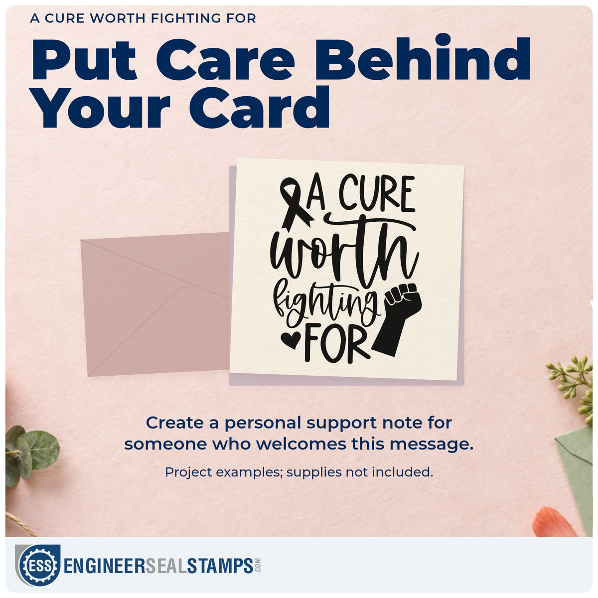 A finished handmade project stamped with the A Cure Worth Fighting For Craft Stamp – Self-Inking, ideal for donation thank-yous.