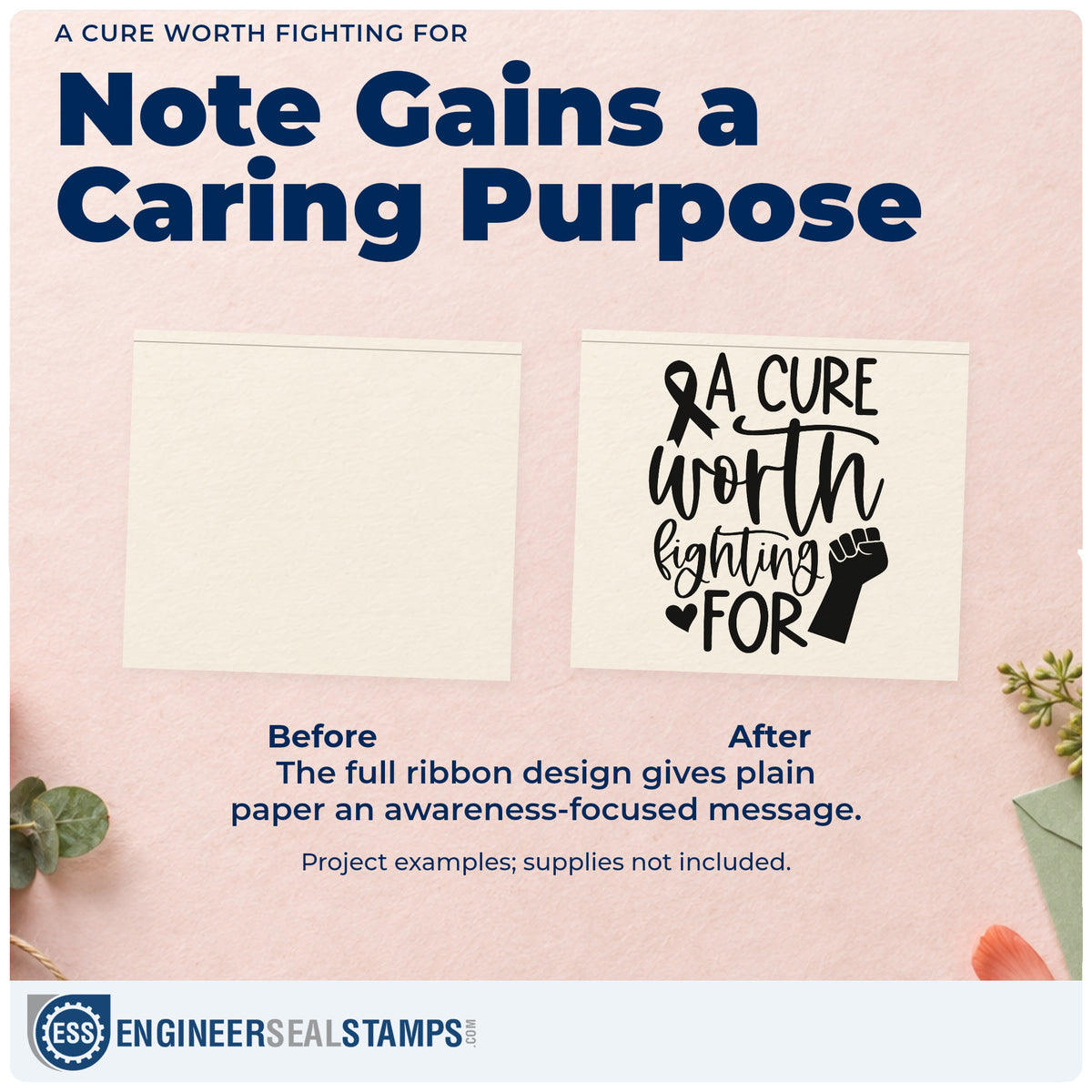 Before and after of a plain item finished with the A Cure Worth Fighting For Premium Wood-Mounted Stamp - Vintage Pro, a quick upgrade for bake sale price tags.