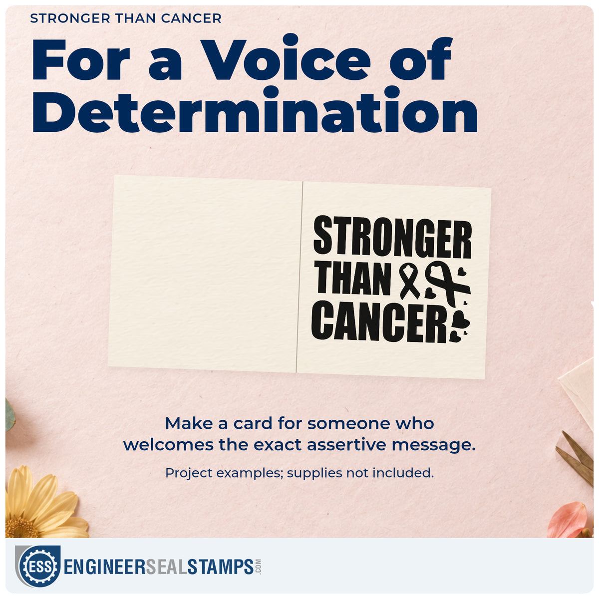 A finished handmade project stamped with the Stronger Than Cancer Self-Inking Stamp, ideal for survivor walk shirts.