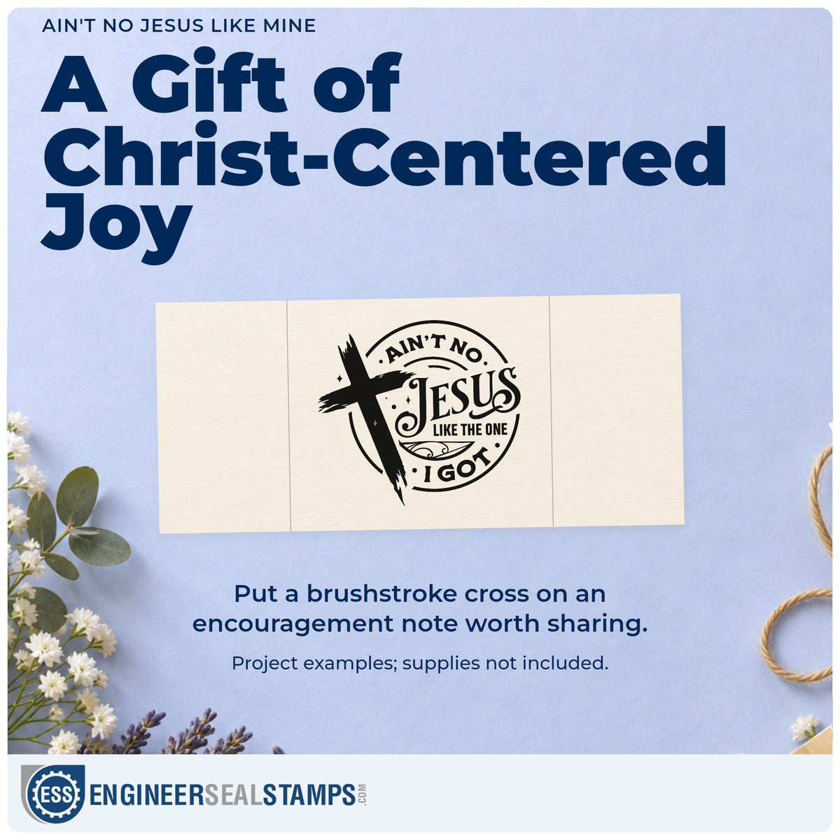 A finished handmade project stamped with the Ain't No Jesus Like Mine Brushstroke Cross Rubber Stamp – Duo Hand, ideal for youth group flyers.