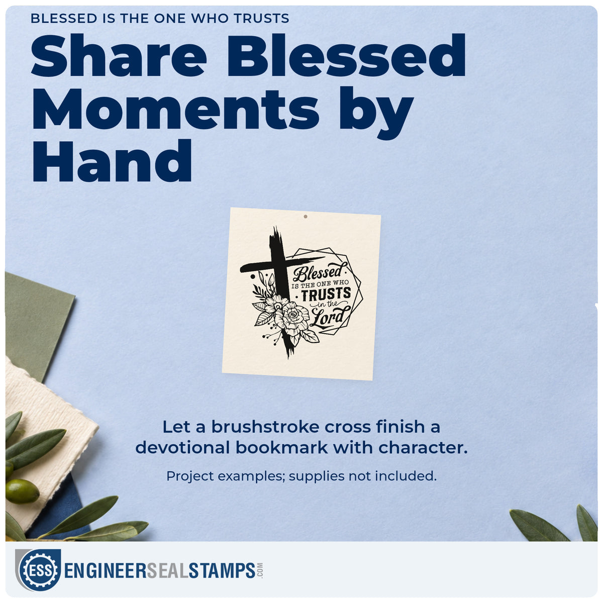 A finished handmade project stamped with the Blessed Is The One Who Trusts In The Lord PSI Pre-Inked Stamp, ideal for housewarming gift tags.