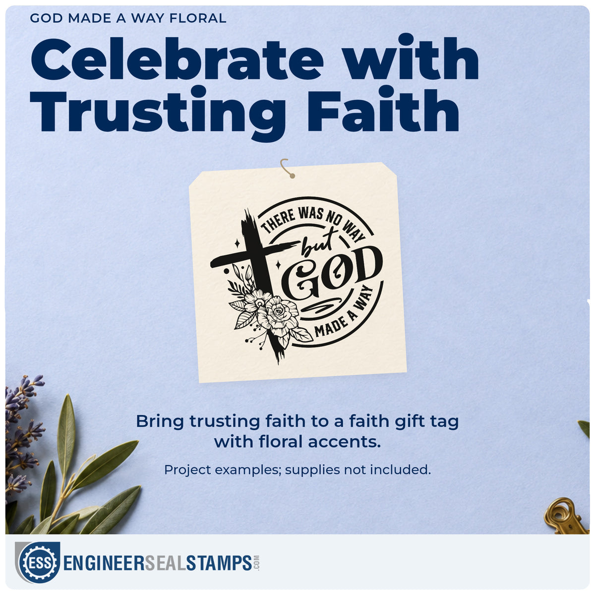 A finished handmade project stamped with the God Made A Way Floral Self-Inking Stamp, ideal for homecoming invitations.