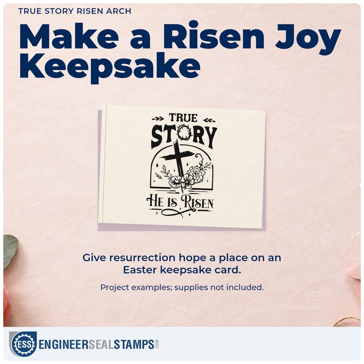 A finished handmade project stamped with the True Story Risen Arch Craft Stamp – Self-Inking, ideal for holiday dinner menus.