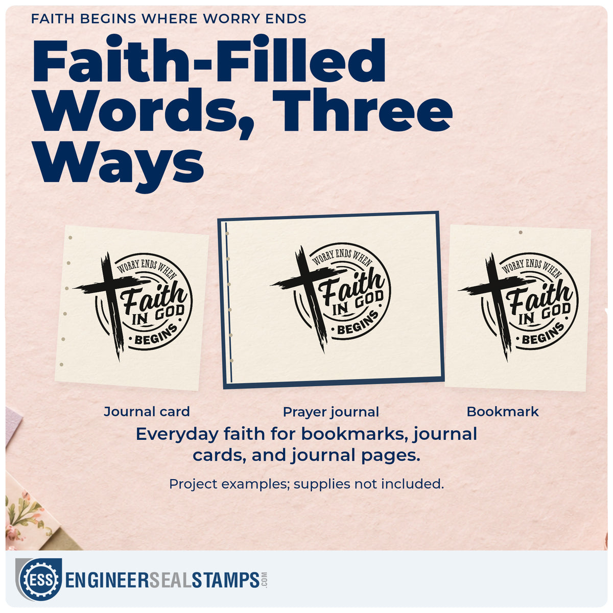 Three project examples made with the Worry Ends Where Faith In God Begins Stamp – Self-Inking, including hospital waiting rooms.