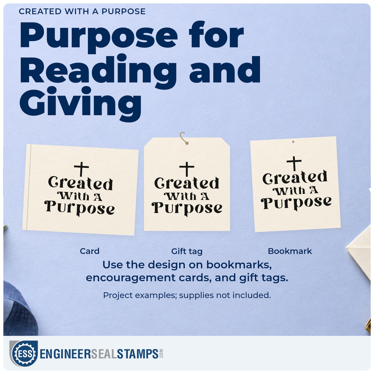 Three project examples made with the Created With A Purpose Hand Stamp – Duo, including special needs ministry.