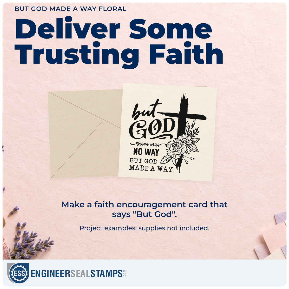 A finished handmade project stamped with the There Was No Way But God Made A Way Brushstroke Cross Self-Inking Stamp, ideal for testimony night programs.