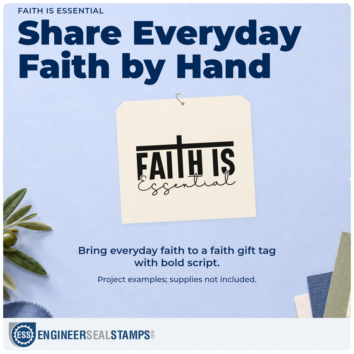 A finished handmade project stamped with the Faith Is Essential Slim Pre-Inked Stamp, ideal for journal cover stamping.