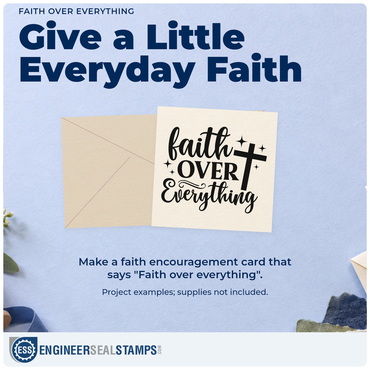 A finished handmade project stamped with the Faith Over Everything With Cross Wood Handle Stamp, ideal for youth camp tees.