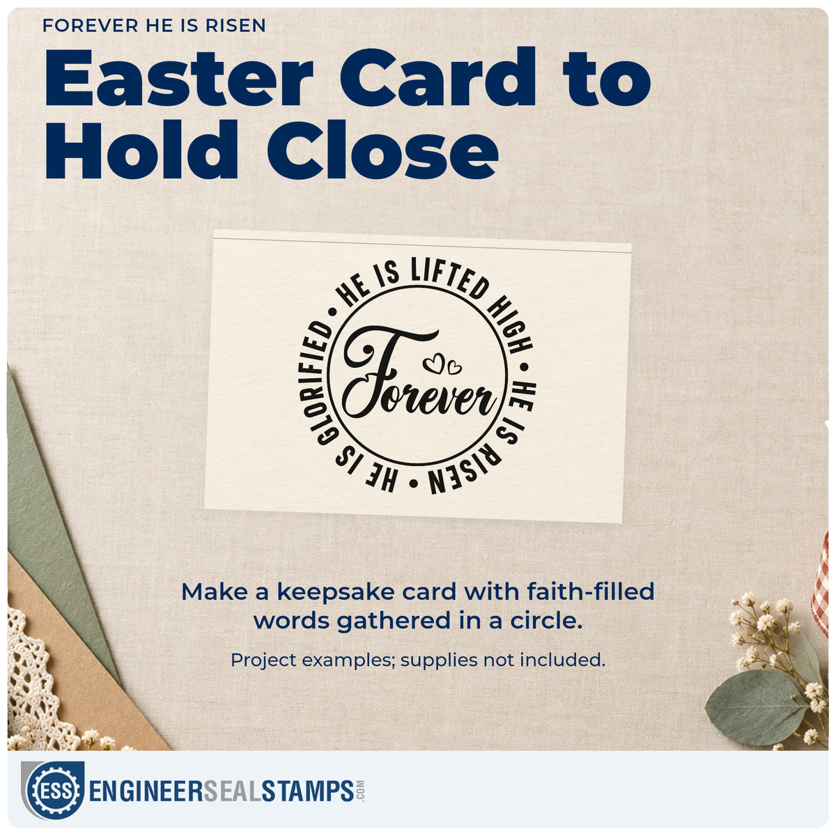 A finished handmade project stamped with the Self-Inking Forever He Is Risen With Hearts Stamp, ideal for worship team gifts.