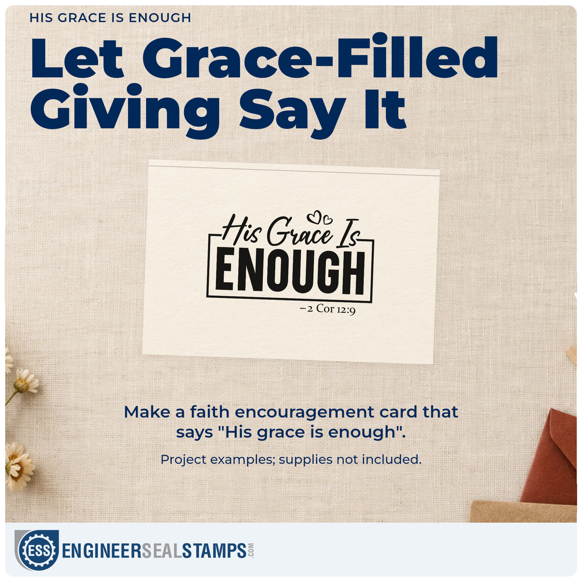 A finished handmade project stamped with the His Grace Is Enough With Hearts Self-Inking Stamp, ideal for recovery program notes.