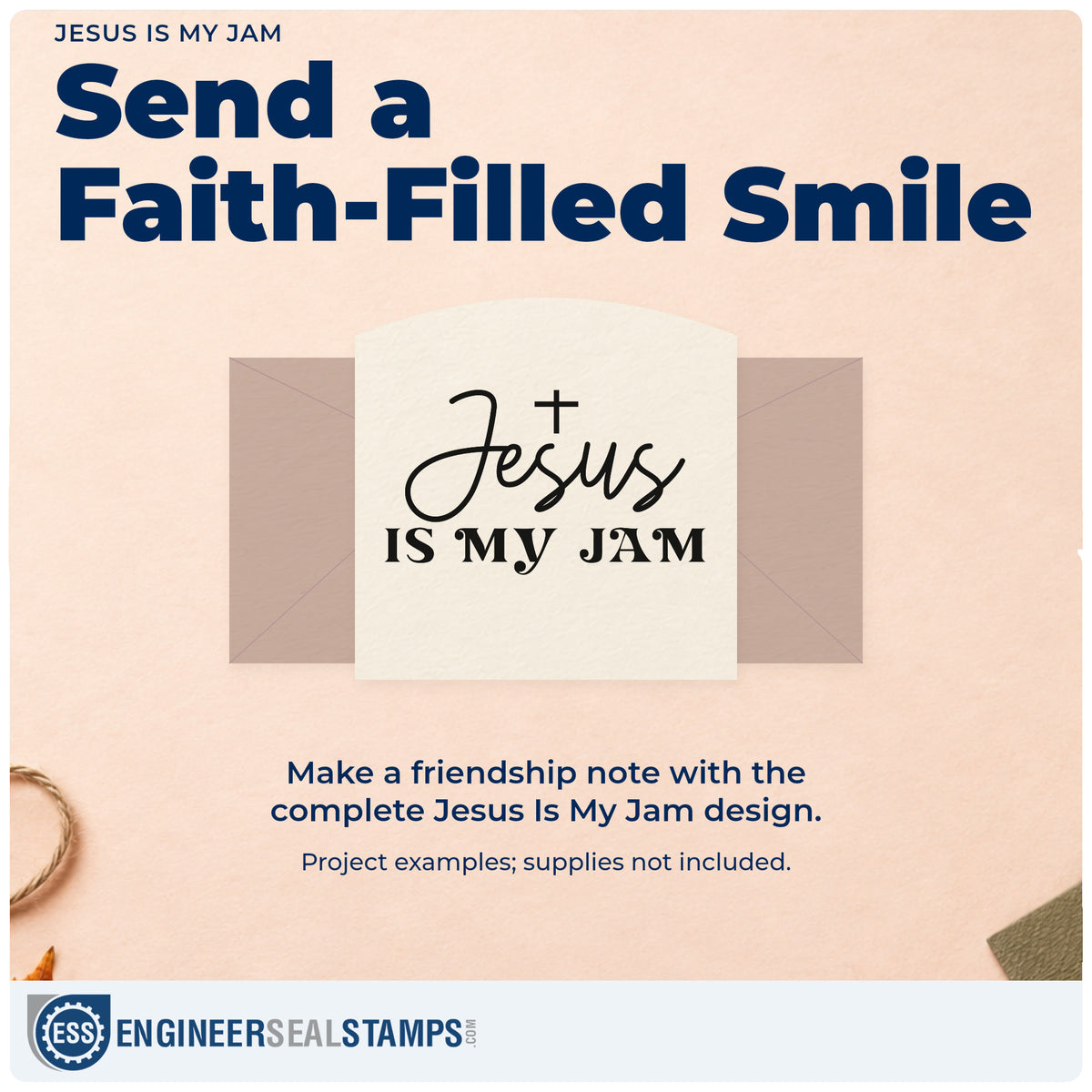 A finished handmade project stamped with the Wood Handle Jesus Is My Jam Rubber Stamp, ideal for youth group tees.