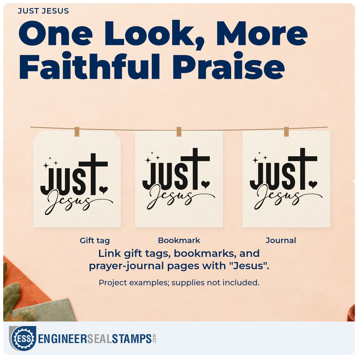 Three project examples made with the Just Jesus With Cross Rubber Stamp – Duo Hand, including scrapbook title pages.