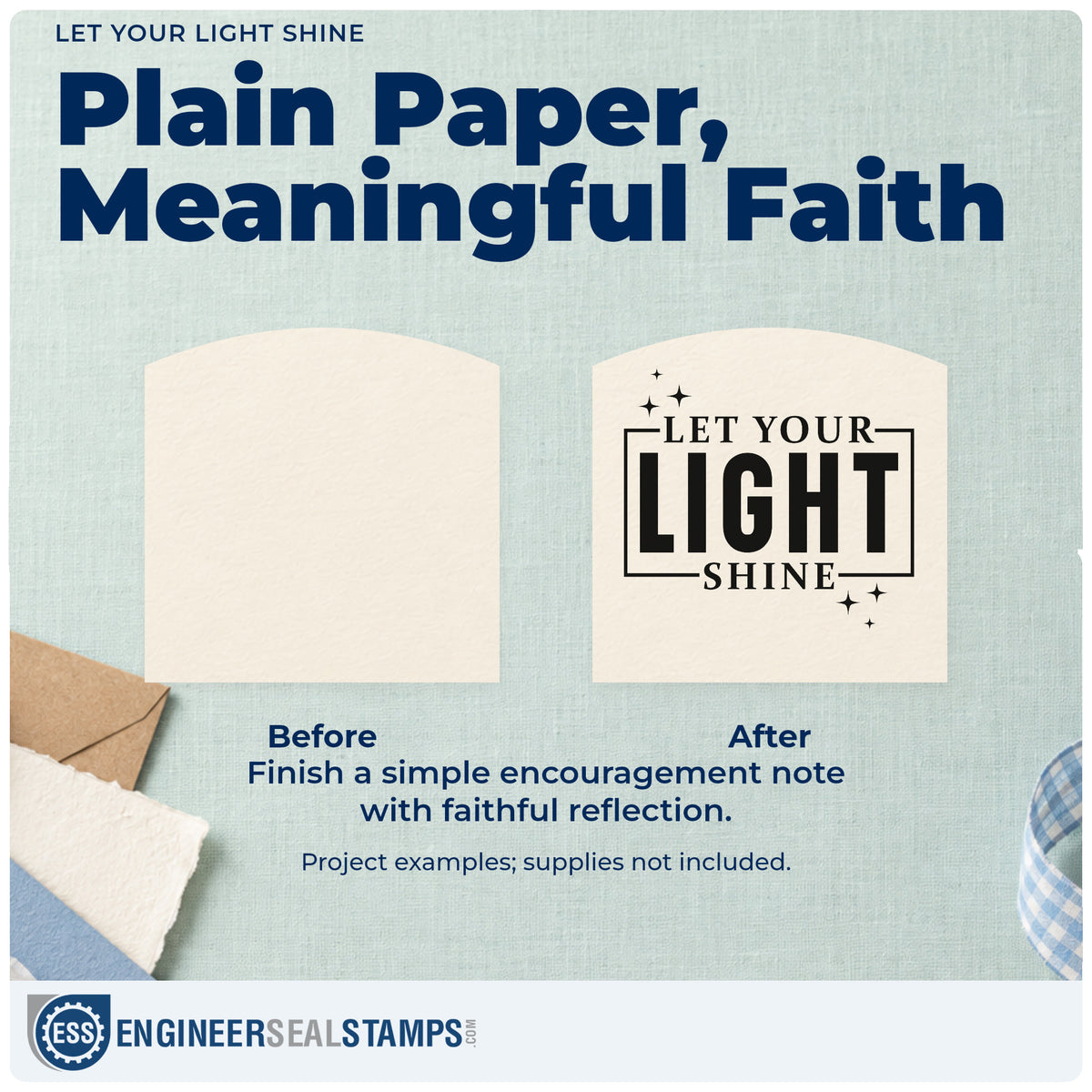 Before and after of a plain item finished with the Let Your Light Shine Craft Stamp – Self-Inking, a quick upgrade for classroom bulletin boards.