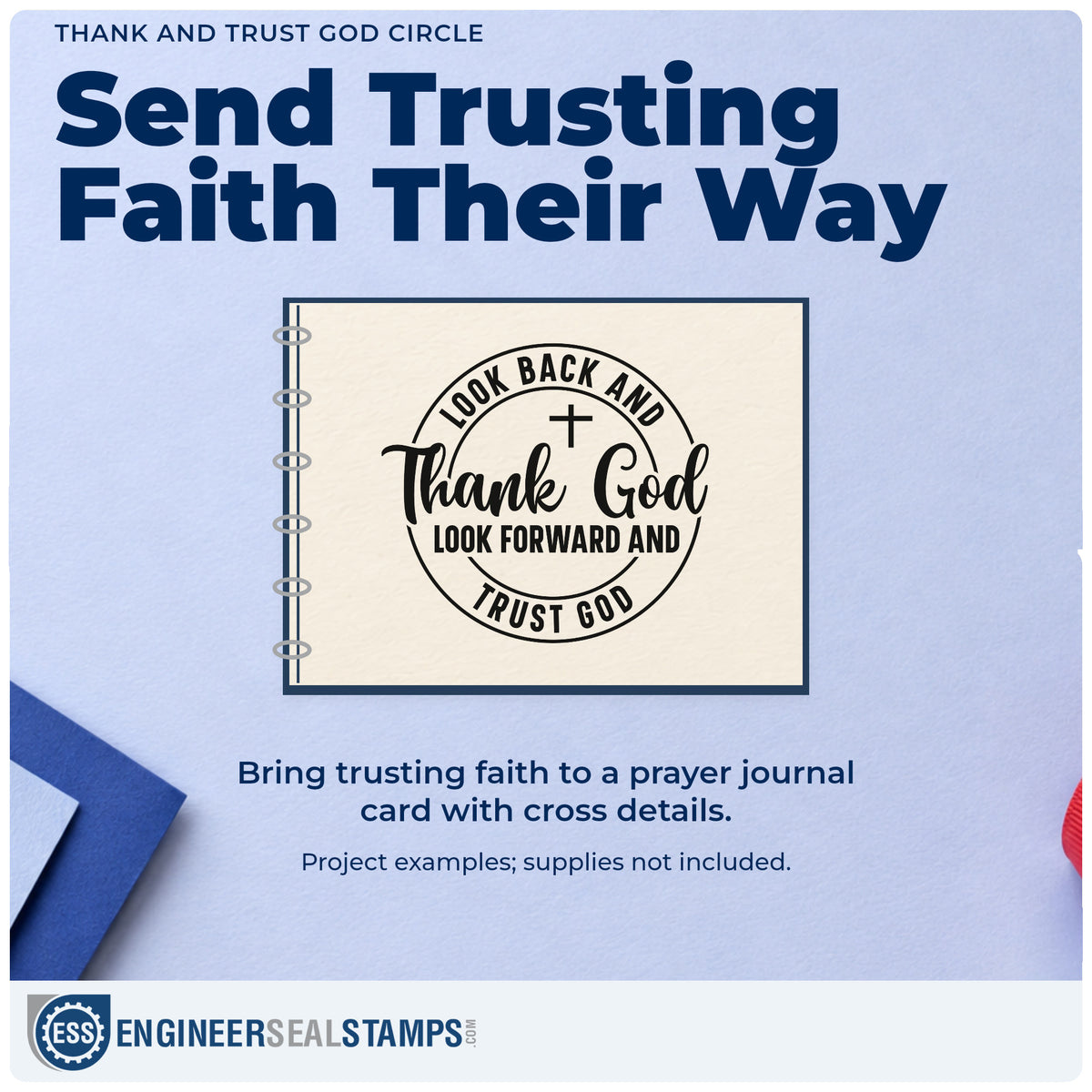 A finished handmade project stamped with the Thank And Trust God Circle Wood Handle Stamp, ideal for birthday gift tags.