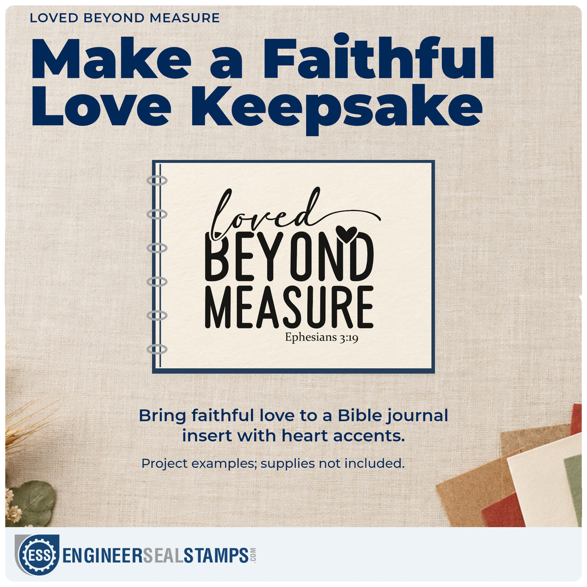 A finished handmade project stamped with the Loved Beyond Measure With Hearts Rubber Stamp – Wood Handle, ideal for nursery wall art.