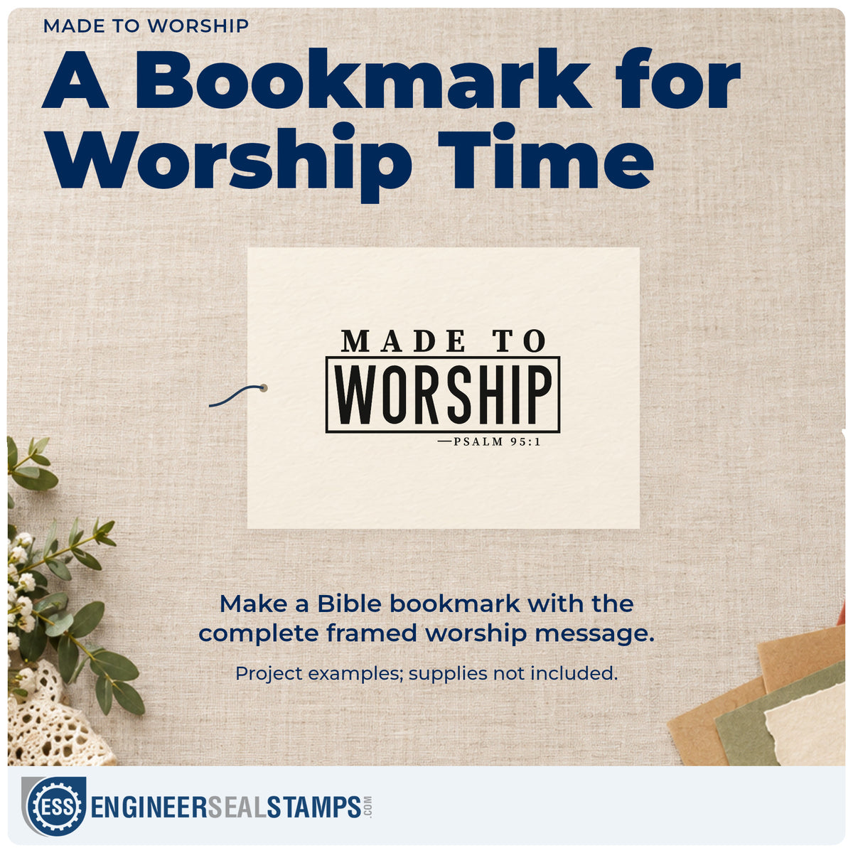 A finished handmade project stamped with the Wood Handle Made To Worship Rubber Stamp, ideal for choir robe tags.