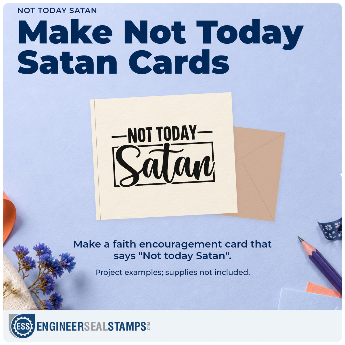 A finished handmade project stamped with the Not Today Satan Craft Stamp – Self-Inking, ideal for monday morning notes.