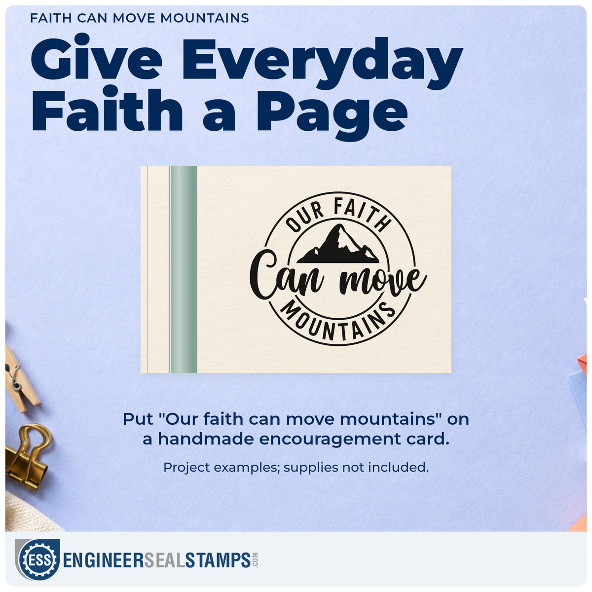 A finished handmade project stamped with the Faith Can Move Mountains PSI Pre-Inked Stamp, ideal for hiking trip gifts.