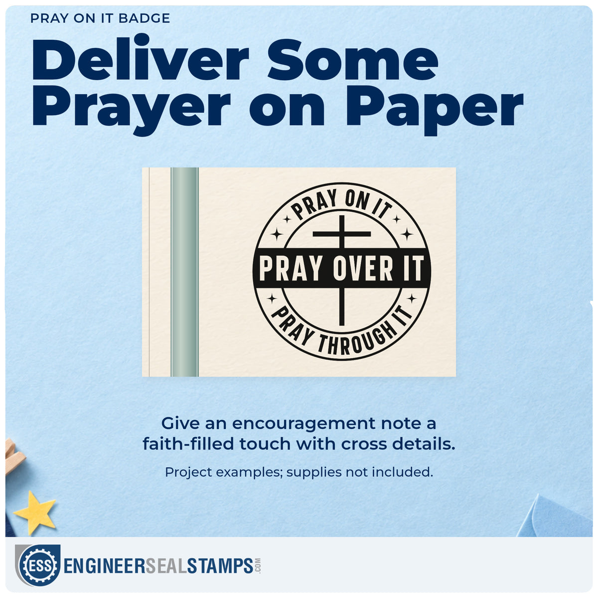 A finished handmade project stamped with the Pray On It Badge Pre-Inked Stamp – PSI, ideal for study guide headers.