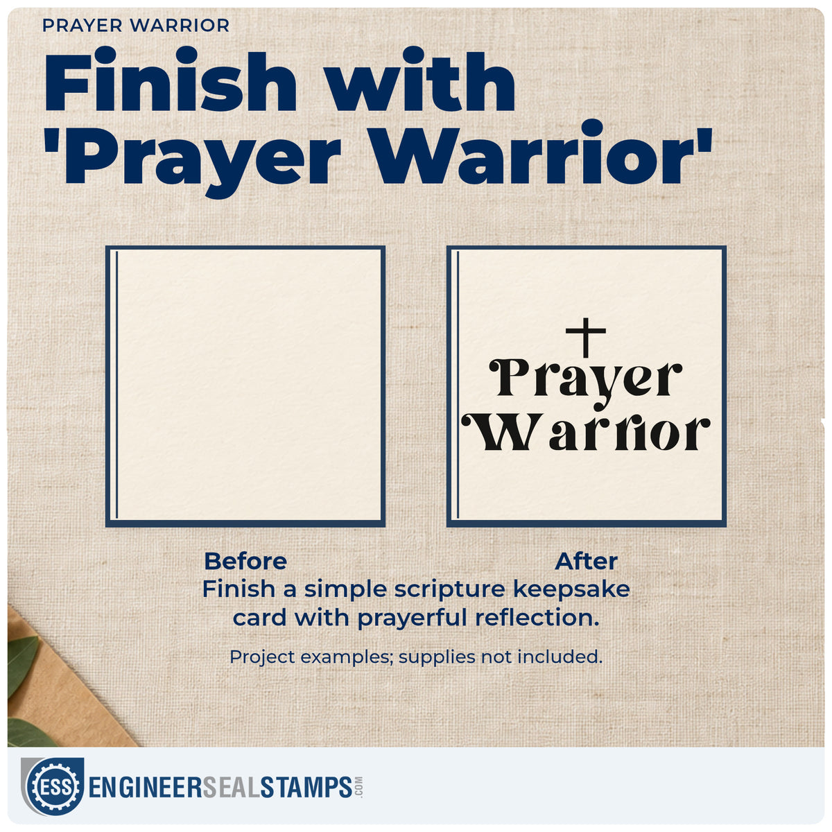 Before and after of a plain item finished with the Prayer Warrior Hand Stamp – Duo, a quick upgrade for canvas totes.