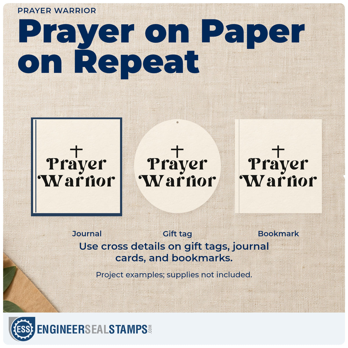 Three project examples made with the Prayer Warrior Premium Wood-Mounted Stamp - Vintage Pro, including intercessor notes.