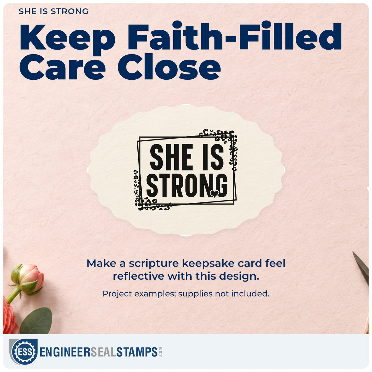 A finished handmade project stamped with the She Is Strong Leaf Accents Rubber Stamp – Duo Hand, ideal for survivor gifts.