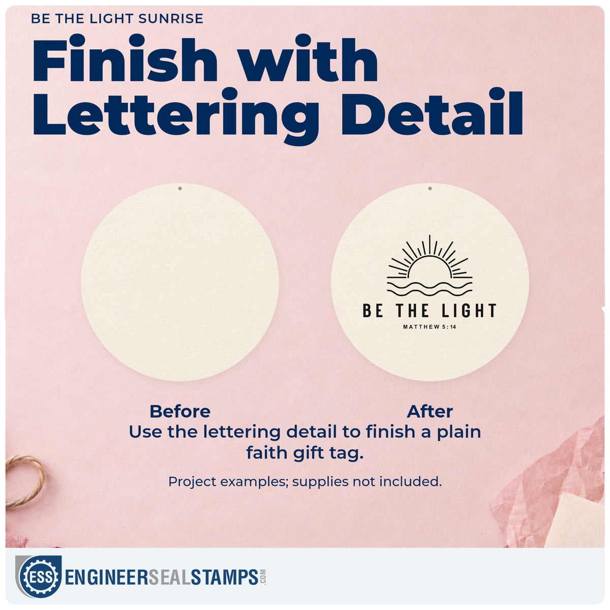 Before and after of a plain item finished with the Be The Light Sunrise Rubber Stamp – Duo Hand, a quick upgrade for nurse appreciation.