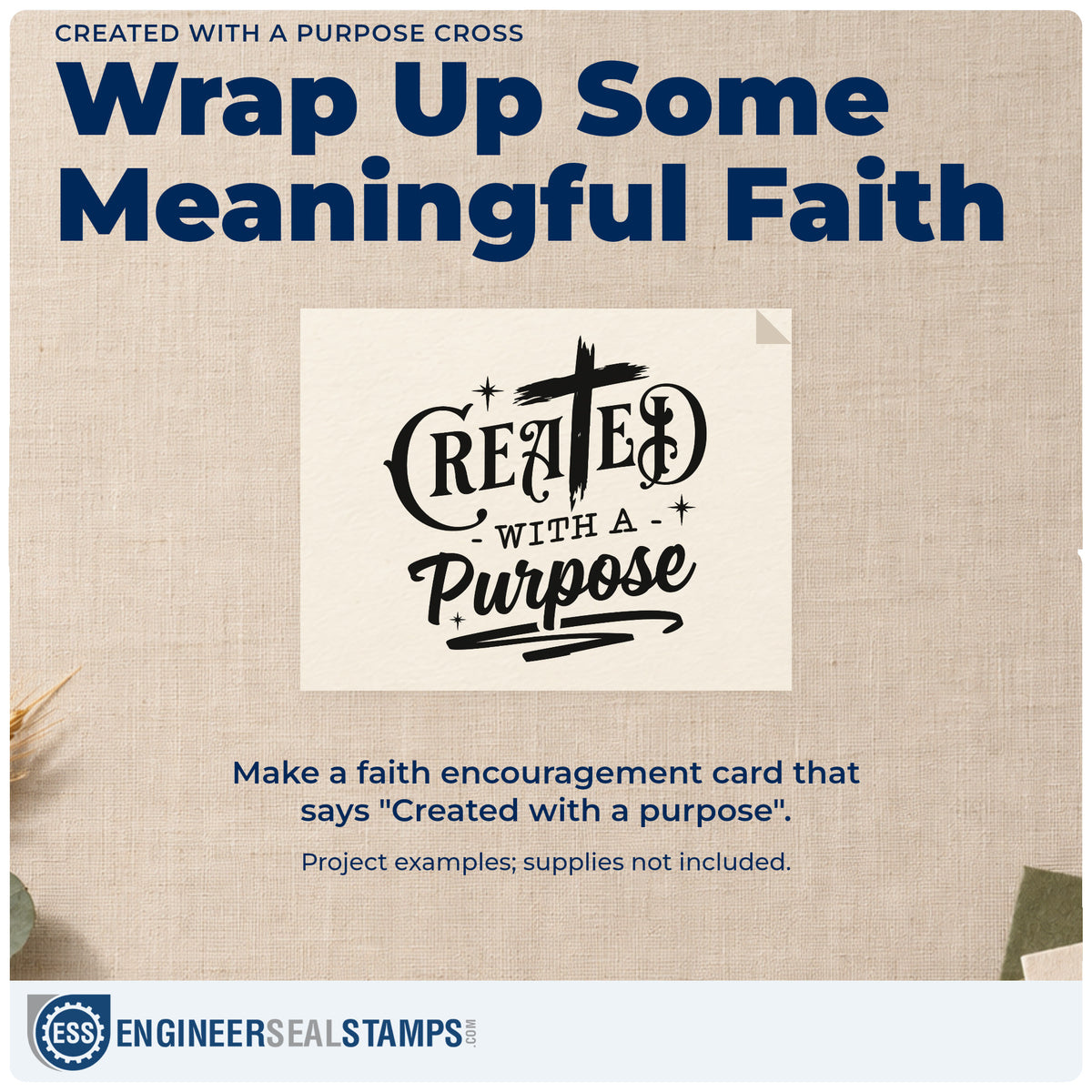 A finished handmade project stamped with the Created With A Purpose Cross Self-Inking Stamp, ideal for graduation gifts.